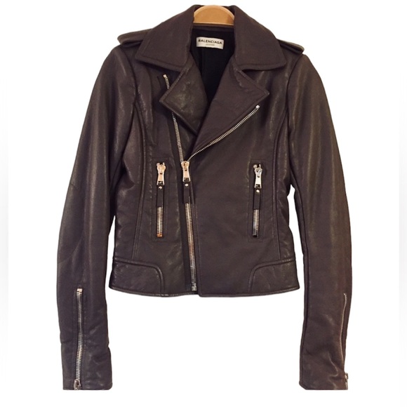 ✨BALENCIAGA✨Brown Leather Moto Jacket - Picture 1 of 7
